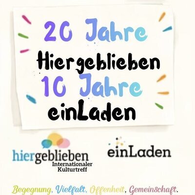 Flyer zum Jubiläumsfest „20 Jahre Hiergeblieben – 10 Jahre einLaden
