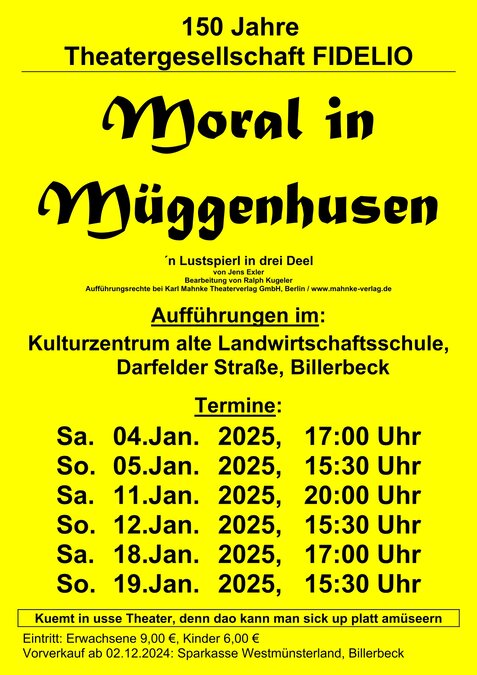 Theatergesellschaft FIDELIO - Moral in Müggenhusen - Plakat